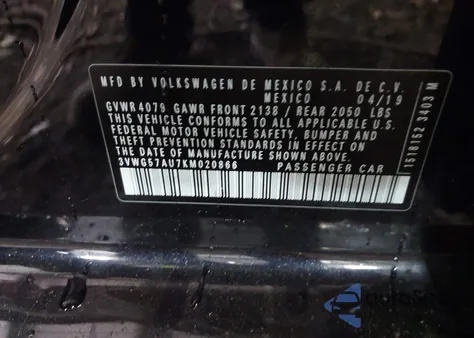 2019 Volkswagen Golf 1.4T S/1.4T Se from USA, damaged, VIN 3VWG57AU7KM020866